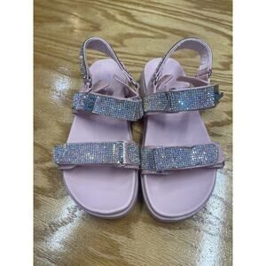 Steve Madden Mona Sandals Girl's 3 M Pink Hook & Loop Rhinestones Slingback S1